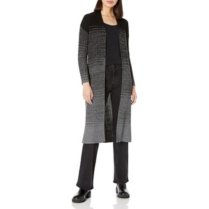 image:imageCable Stitch Womens Ombre Ribbed Long Cardigan Striped Color Blocked Open Front Long Sleeve Knit Sweater Coat Medium BlackGrey
